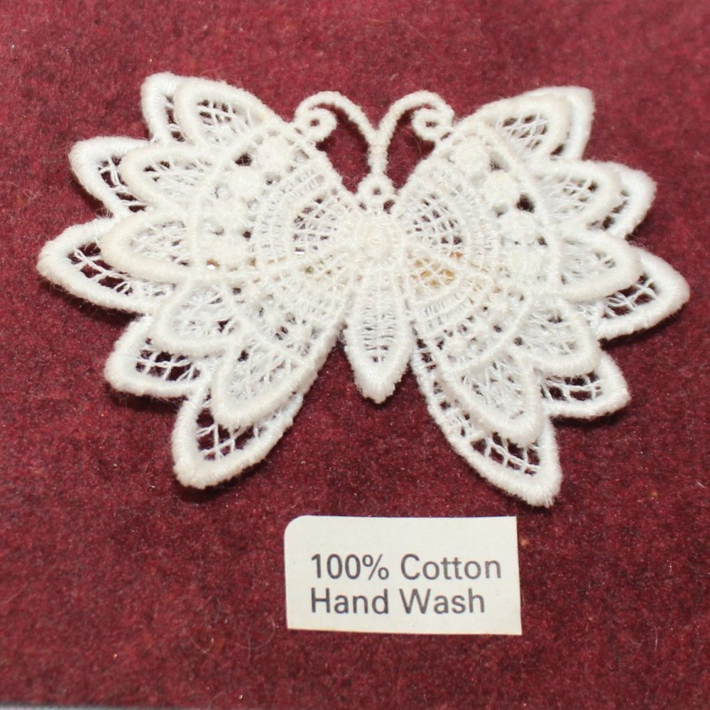 Vintage Handmade White Lace Butterfly Brooch Pin